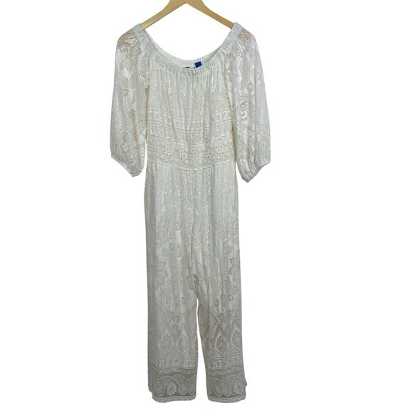 Farm Rio Elliot Off The Shoulder Lace Cream Boho Jumpsuit Size XS - Picture 6 of 13